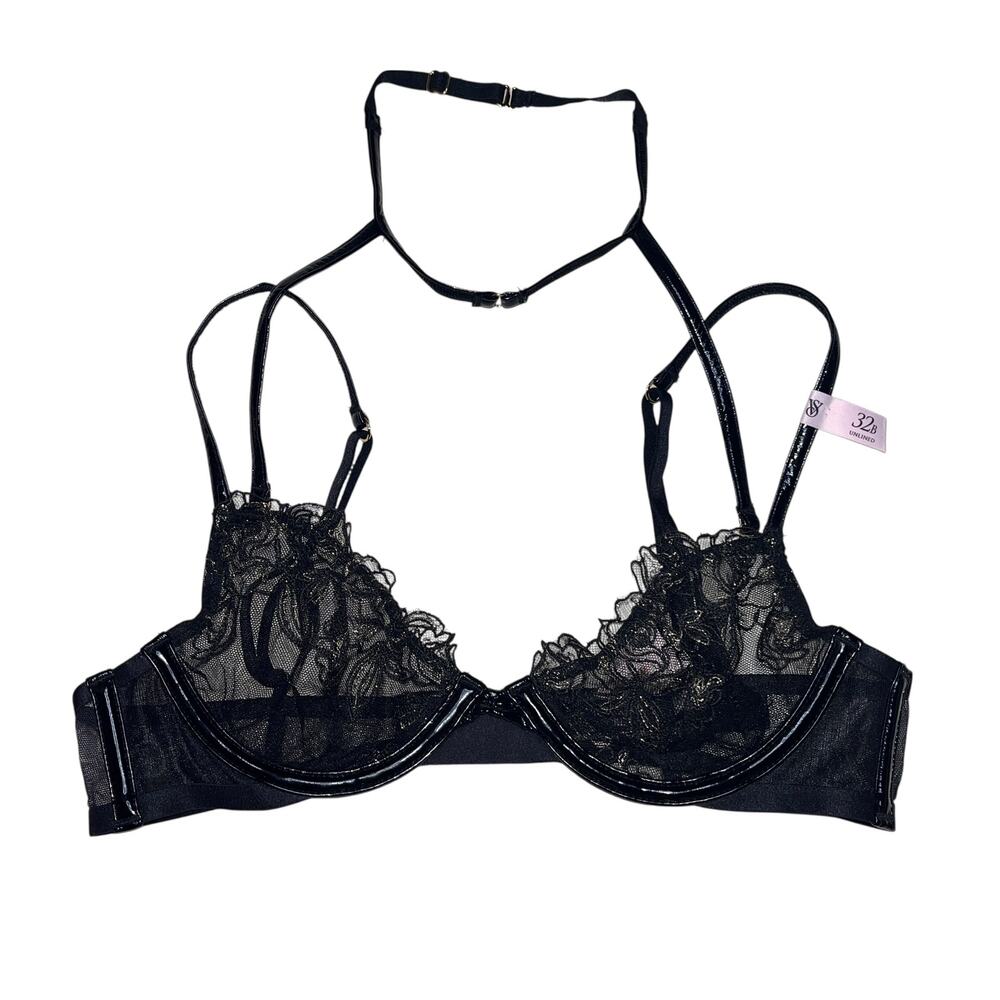 Victoria's Secret Midnight Affair Embroidery Low-Cut Demi Bra Black Gold 32B